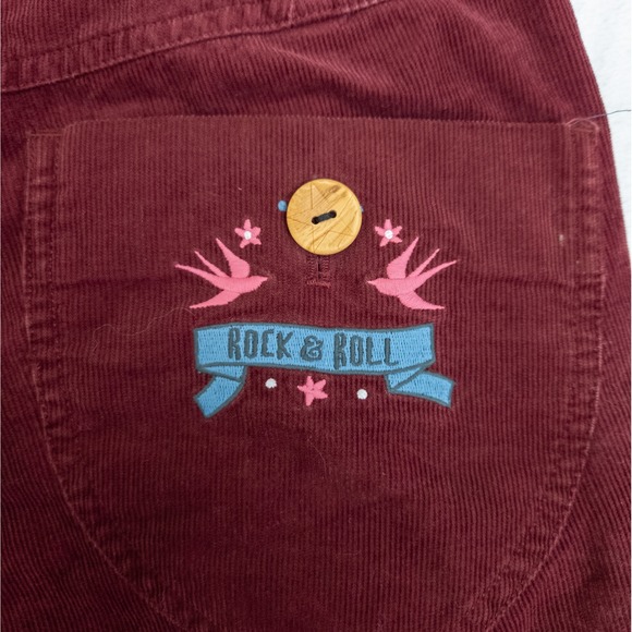 Indie Sleaze Red Corduroy Shorts - Rock &‎ Roll Embroidered Pockets - Women's S - Picture 5 of 9
